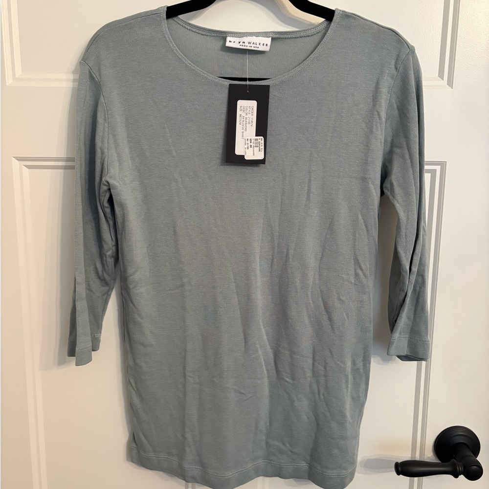 Bryn Walker Green Grey 3/4 Sleeve Fitted Top